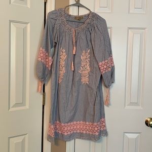 Navy and Pink Embroidered Dress